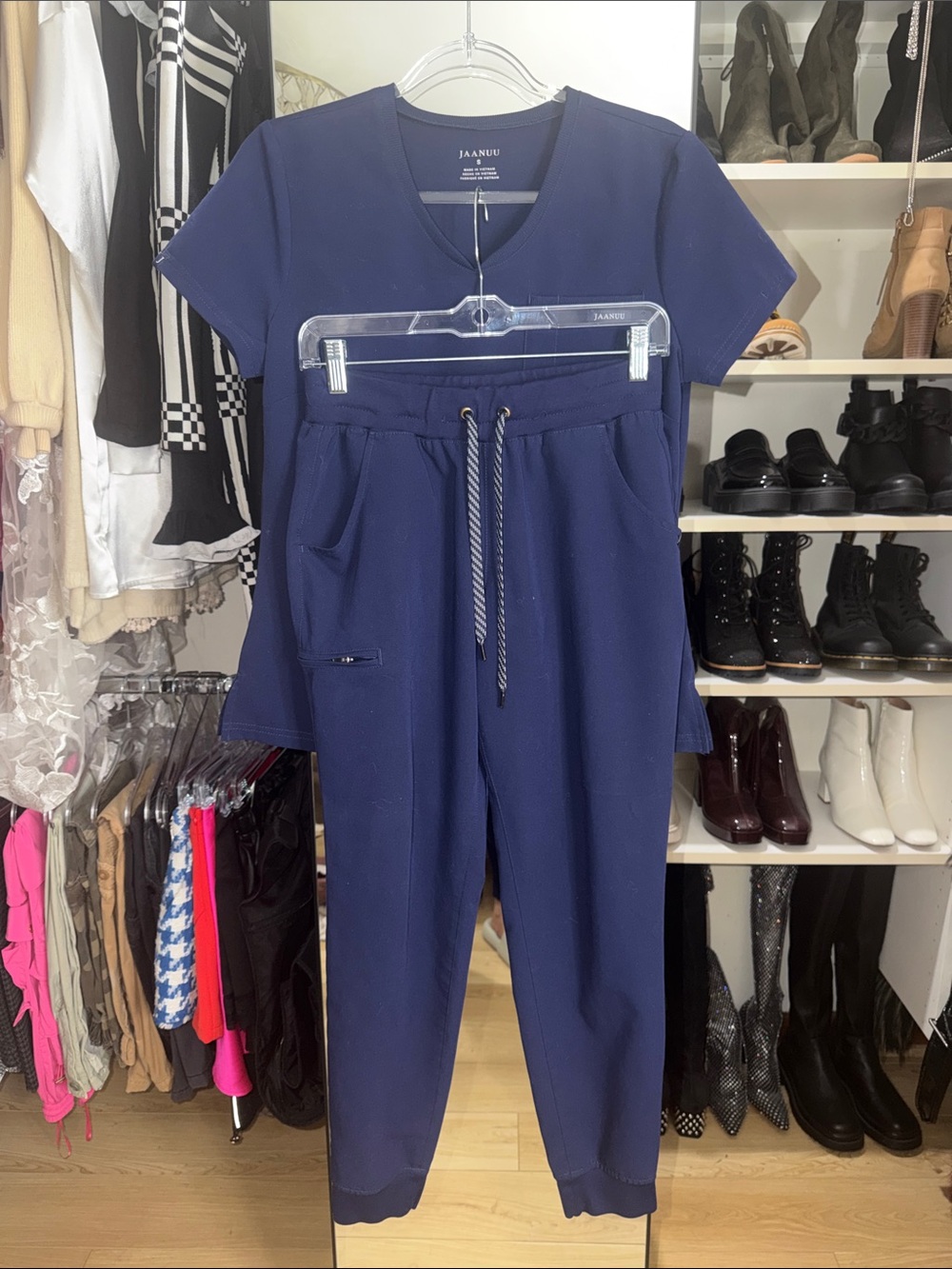 Jaanuu Navy V-Neck Top & Drawstring Joggers Set